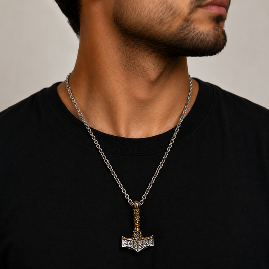 Thor's Hammer Pendant Necklace Viking Wolf Head Keel Chains
